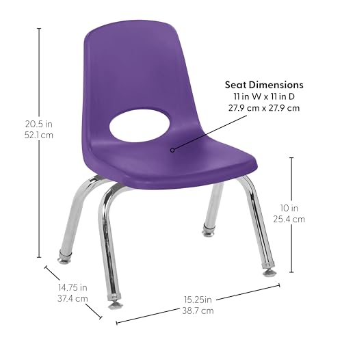 Image of FDP 10 inch School Stack Chair, Stacking Student Seat with Chromed Steel Legs and Nylon Swivel Glides For In-Home Learning or Classroom - Contemporary /Purple (4-Pack), 14002-CTPU