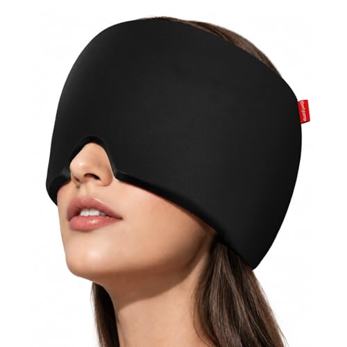 Comfytemp Migraine Relief Cap Upgraded Odourless Headache Relief Cap Reusable 360 Gel Surround Ice Pack Mask Hot & Cold Therapy Headache Cap for Migraine Tension Sinus & Stress (Black)