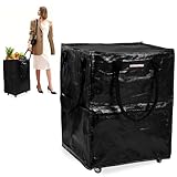 WORKPRO Medium Reusable Grocery Bag on Wheels, Heavy Duty Rolling Shopping Tote with Handle, Folding Trolley on 4 Caster Wheels for Groceries, Laundry, Camping, Moving