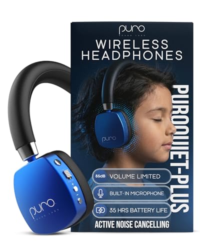 Puro Sound Labs Noise Cancelling Headphones for Kids - 85 dB Volume Limit, Built in Mic, 35-Hour Battery, Lightweight On Ear Design & Comfy Fit, Bluetooth Headphones for Kids – PuroQuiet Plus, Blue