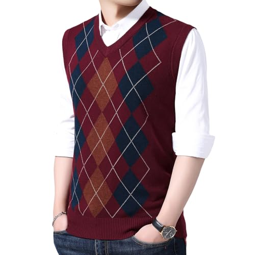 ZUEVI Men's Sweater Vests V-Neck Sleeveless Knitted Pullover Sweaters Relax Fit Classic Striped Vest Knitwear3