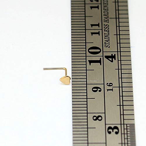 Atoz Piercing 9Kt Solid Yellow Gold 22 Gauge (0.6Mm) Flat Heart Nose Stud L Bend L Shaped Nose Ring #TOP3