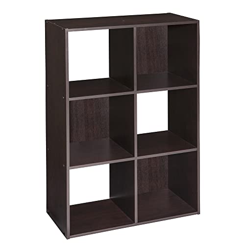 Image of ClosetMaid Cubeicals 6 Cube Storage Shelf Organizer Bookshelf, Stackable, Vertical or Horizontal, Easy Assembly, Wood, Chocolate Finish