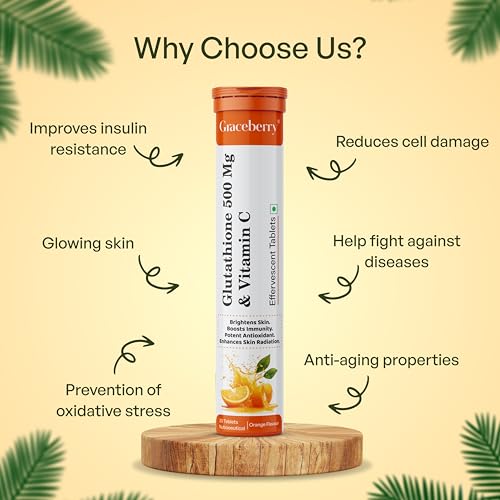 Image of Graceberry Glutathione Tablets for Glowing Skin | 80 Effervescent Tablets with L-Glutathione & Vitamin C | Sugar-free Antioxidant & Skin Glow Supplement for Skin Radiance | Orange (Pack of 4)