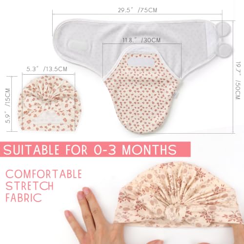 Image of DRESHOW BQUBO 3 Pack Newborn Baby Swaddle Blanket with Hats Infant Adjustable Velcro Swaddling Wraps with Bear Ears Cap for 6-12 Lbs Newborns & 0-3 Months Girls Boys