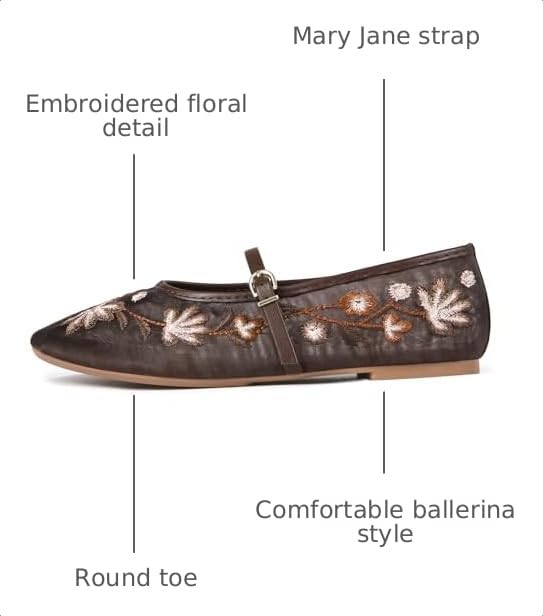 Image of MRKEWUNEY Mesh Ballet Flats for Women Embroidered Floral Round Toe Mary Jane