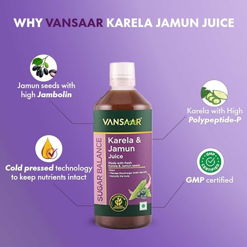 Image of VANSAAR Diab Balance Juice + Karela Jamun Juice (Combo) 1L Each L Complete Diabetes Care L Blood Sugar Control L Suitable For Diabetic & Prediabetic|No Added Sugar - 2.5 Kg