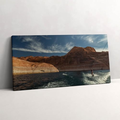 Tableau ski nautique 120x60cm Wallfluent, décoration murale moderne salon