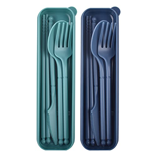 Portable Utensils Set with Case, 2 Sets Camping Travel Utensils