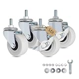 AXL M8x15mm Caster Wheels, 2 Inch Threaded Stem Locking Casters, PVC Heavy Duty Swivel Wheels with Brake for Standing Desks, Mobile TV, I-K-E-A Kitchen Islands or Rolling Cabinets(Pack of 4, MIT)