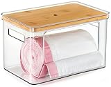 Hudgan Stackable Storage with Bamboo Top for Laundry Room Organization, Extra Large Trash Bag/Garbage Bag Dispenser, Under Sink Organizer, Pantry Organizers