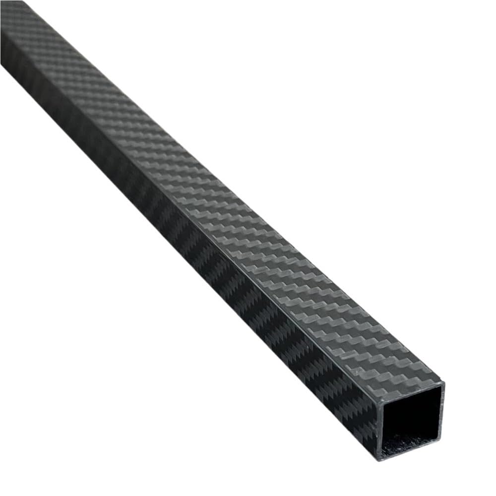 Tubo quadrato in fibra di carbonio, 1 pezz0, finitura opaca, 420 mm, asta cava in twill avvolta in rotolo 3K, spessore parete 1 mm(25x25x600mm)