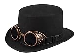 shoperama Schwarzer Zylinder mit bronzefarbenen Steampunk Goggles Gr. 59 Hut Brille Herren