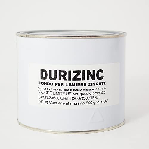 Durizinc Bianco Fondo Ancorante Antiruggine per Lamiere Zincate Protezione dalla Ossidazione (Litri 0,500)