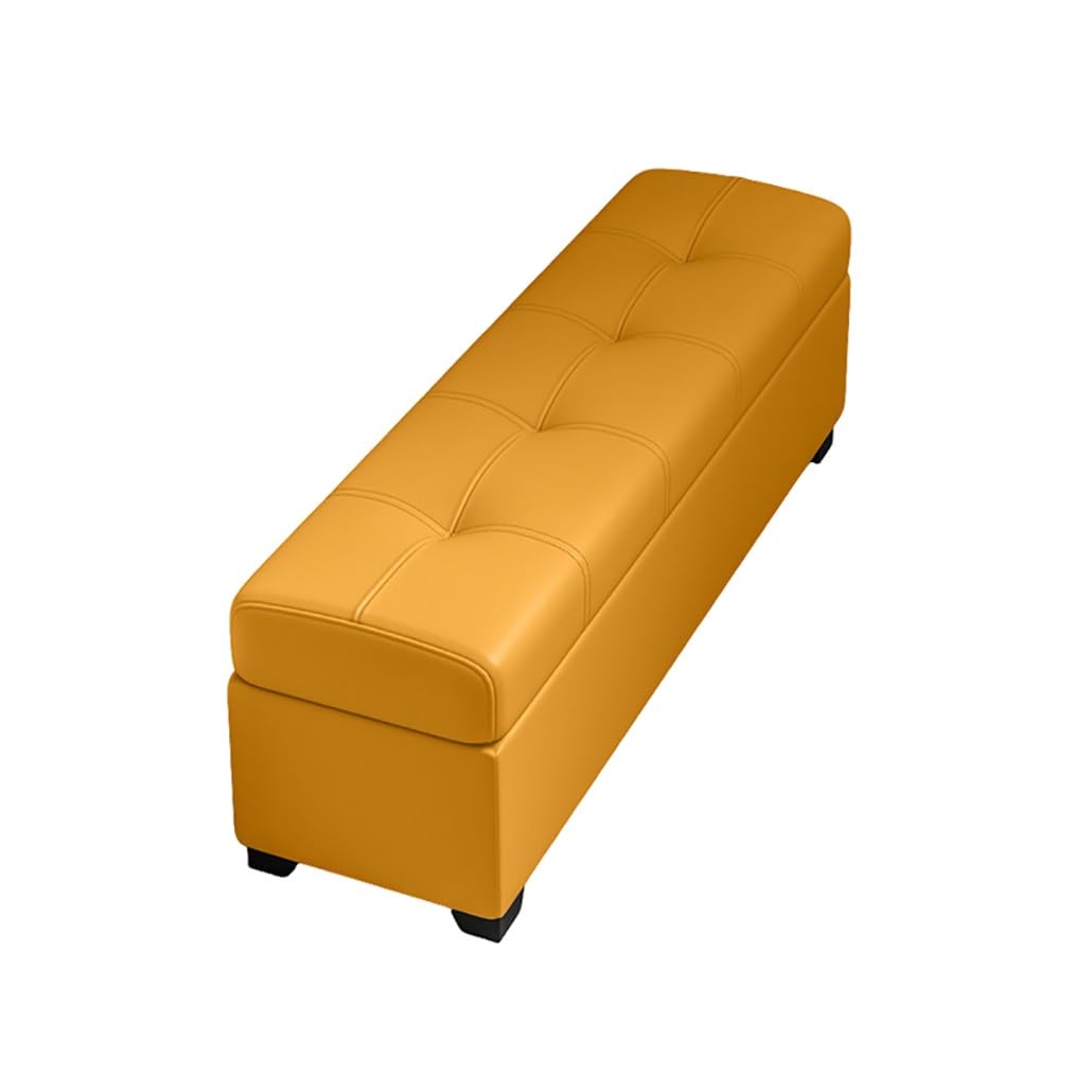 Banc pour chambre coucher capitonné en cuir jaune 120cm avec grand rangement