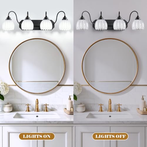 Image of Vintage Bathroom Light Fixtures,4 Light Milk White Crystal