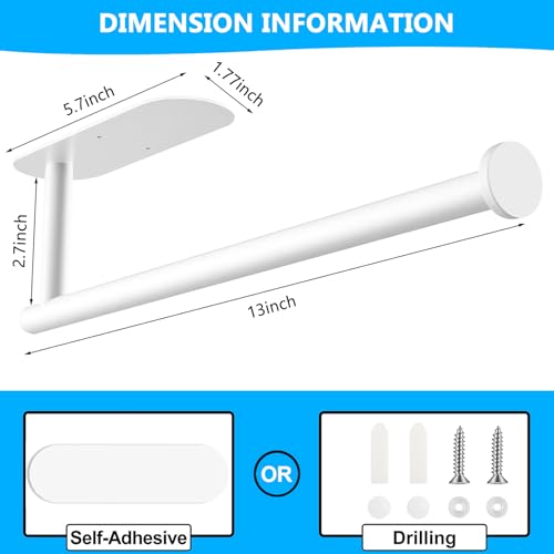 Image of White Paper Towel Holder - Self Adhesive or Drilling, Under Cabinet Paper Towel Holder for Kitchen, Adhesive Paper Towel Roll Rack for Bathroom Towel, SUS304 Stainless Steel