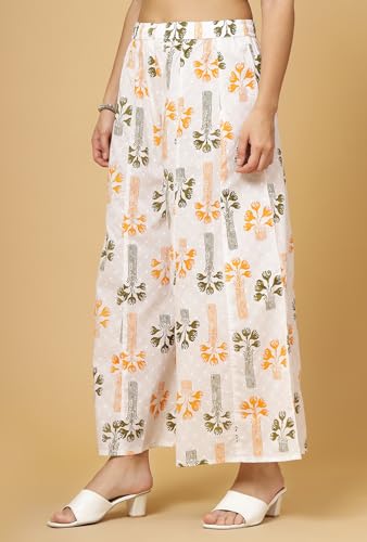 Image of Pistaa's Women's Regular Fit High Rise Pure Cotton Big Flair Printed Regular Palazzo