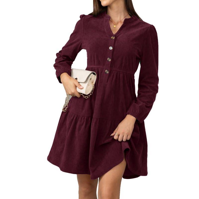 Alaster Queen Damen Herbstkleid Herbst Winter Kleid Langarm Volant Blusenkleid Damen Strickkleid Mit Taschen V-Ausschnitt Knielang Kleid Festlich...