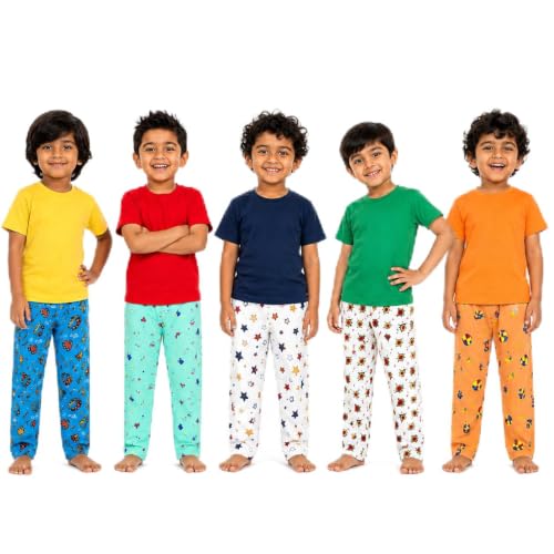 Image of NammaBaby Cotton Pajama Pants with All Over Print for Boys and Girls (Multicolor Designs)(Regular Fit)(Pack of 5)