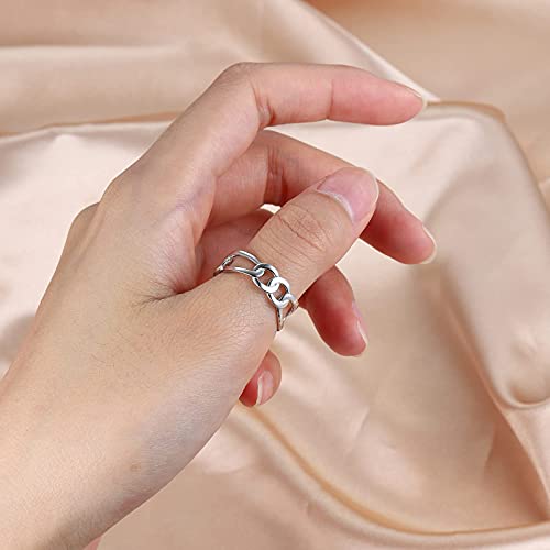 925-Sterling-Silver Cuban Link Chain Ring - Trendy Adjustable Open Resizable Dainty Pinky Tail Knuckle Thumb Ring Cuban Chain Toe Rings Wedding Jewelry Gifts For Women Men Teen Girls (White Gold) #TOP3