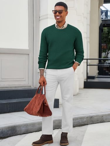 Runcati Mens Crewneck Sweater Slim Fit Casual Knit Lightweight Ribbed Pullover Fall Winter Textured Dress Sweaters4