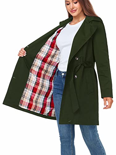 Saphirose Women's Water-Resistant Trench Coat Double-Breasted Long Peacoat With Removable Hood(Army Green Medium) #TOP2