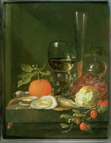 Tableaux Peinture sur Toile Still Lifeof Huîtres Raisins Pain Déco Chambre