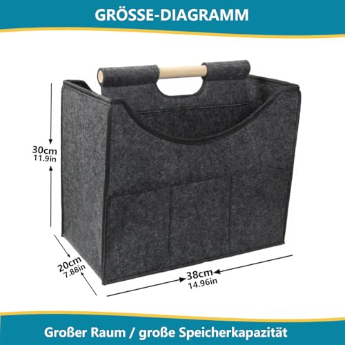 RSHVSMS Filz Zeitungskorbmoderne Zeitungs- und Zeitschriftenregale, großer Holzgriff tragbarer Aktenregal, verwendet für Haus und Büro Lagerung(schwarz)