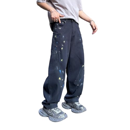 Baggy Jeans Men Splatter Paint Casual Denim Pants Relaxed Fit Parachute Streetwear for Skater Jeans