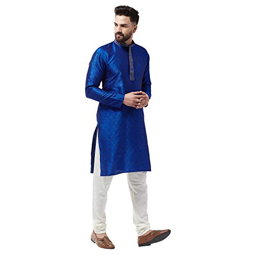Image of SOJANYA Men's Silk Blend Kurta for Navratri | Paisley Print Regular Fit Ethnic Kurta for Festival & Puja