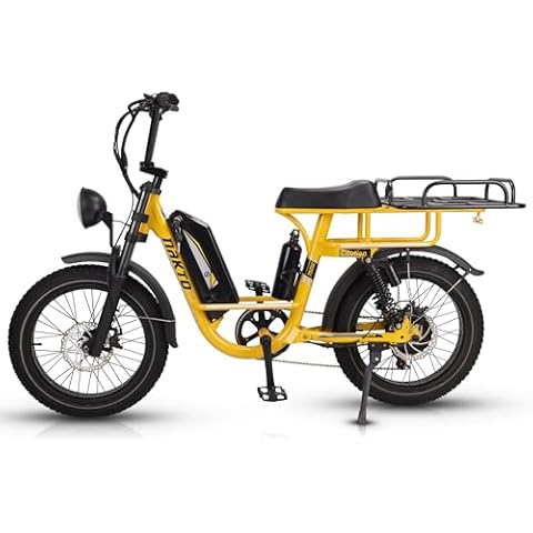 NAKTO 1000W Peak Electric Bike for Adults, 20'' Bicycle with 48V 20AH Removable Lithium Battery,Fat Tyre E-Bike 6-Speed and Dual Rear Oil Pressure Shock (Yellow), UL 2849 Certified Cover