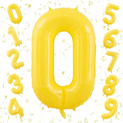 GOPATY数字バルーン 大きい 40インチ 約100cm ナンバーアルミ風船 誕生日飾り付け 記念日 バースデーパーティー お祝い 成人式 卒業 入学 (0, 黄色)