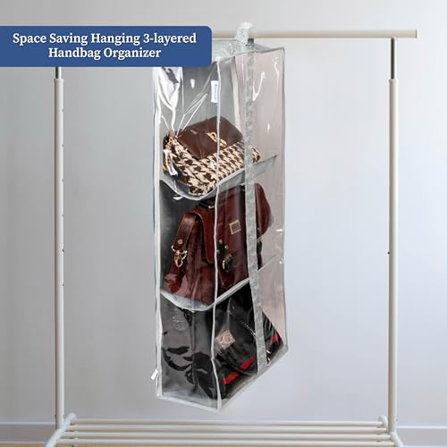 Image of HomeStrap Handbag Hangease 3-Layer Bag Organizer Cover (Pack of 2) for Handbags|Transparent Storage Organizer