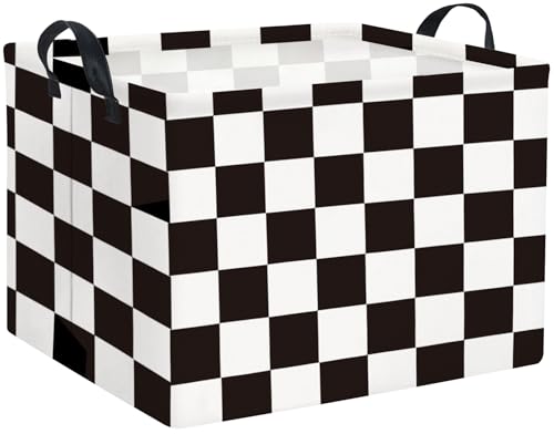 Image of HIYAGON Rectangular Car Basket for Boys Checkered Basket Kids Baby Storage Bin Toy Organizer Box Car Room Decor(Racing Flag)