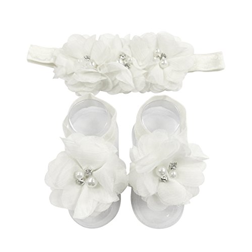 Wrapables Shabby Chic Flower Headband + Barefoot Sandals (Set of 4), Pastel4