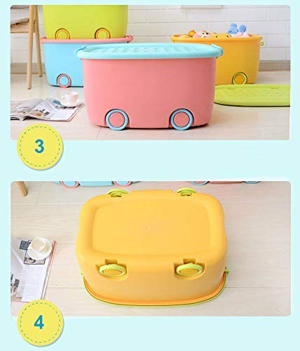 Image of Plastic Rectangular Stackable Organizer Storage Box Bin with Lid and Wheels for Kids, Multicolour, Large - Set of (2)