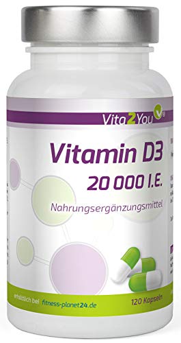 Vitamin D3 - 20.000 IE - 120 Kapseln - Hochdosiert - 1000 I.E. pro Tag - 20000 Einheiten - Premium Qualität - Made in Germany