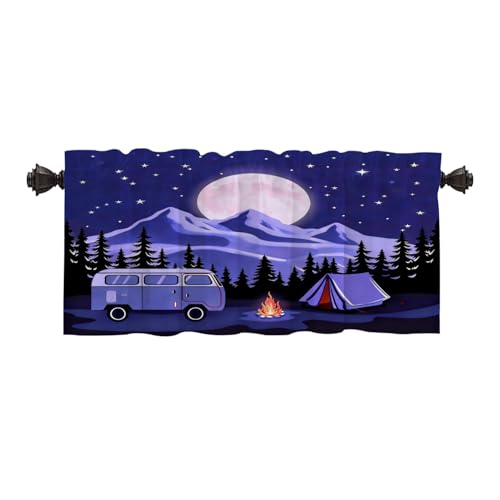 Batmerry Adventure Camping Kitchen Valances Half Window Curtain, Rv and Camping Camper Van Kitchen Valances for Windows Bedroom Heat Insulated Valance for Decor Reducing The Light 52x18 Inch by Batmerry - Used condition - US$18.26
