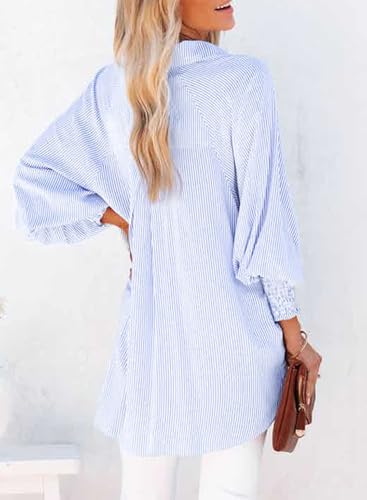 Dokotoo Womens V Neck Striped Button Down Shirts Long Sleeve Tunic Tops2