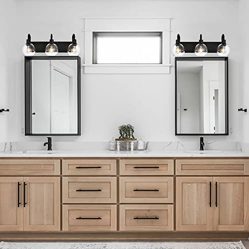Image of 3-Lights Vanity Lights Globe Glass Rustic Bathroom Light Fixtures for Over Mirror Kitchen with Seeded Lampshades