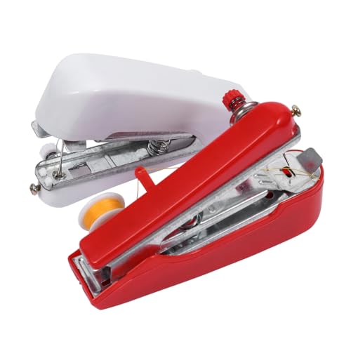 Imagen de HEALSOPTHY 2 piezas Mini Máquina de Coser Portátil Manual Ligera y para Principiantes y Profesionales para Reparaciones Rápidas y DIY Ropa Seda Jeans Unidades Roja y Blanca