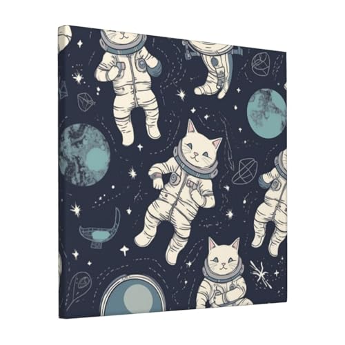 Peinture chat astronaute sur toile, décoration murale originale