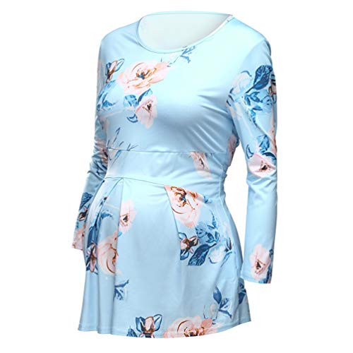 Maternity Clothes Women's Floral Tops Breast Feeding Top Premama Maternity Clothes Sky Blue XXL