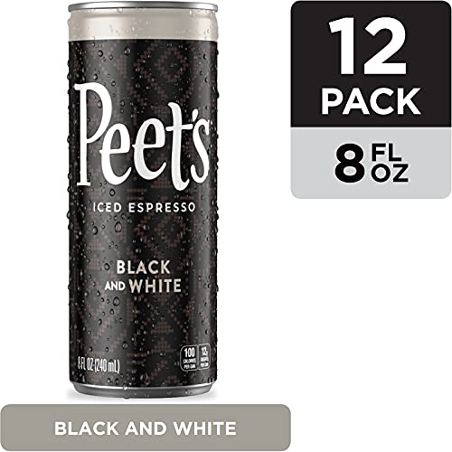 Peet's True Iced Espresso Black & White 8 Oz Cans (12Count) Lightly Sweetened Single-Origin Colombian Espresso Milk & Cane Sugar 100 Calorie #TOP2