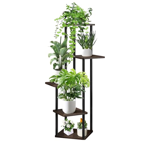 VASZOLA 5-Tier H&ouml;lzern Blumenregal Pflanzenregal, Mehrst&ouml;ckig Blumenst&auml;nder Pflanzenst&auml;nder Blumenbank Blumentreppe Pflanzentreppe Standregal f&uuml;r Innen Garten Balkon Deko(Schwarz Eiche)