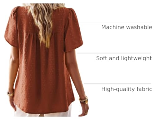 Image of Falechay Womens Summer Tops Crewneck Short Sleeve Shirts Casual Chiffon Blouses Flowy Lace Hem Boho Clothing Trendy 2026