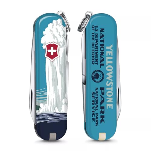 Image of Victorinox Classic SD Swiss Army Knife, Yellowstone National Park | 7-Function Swiss Mini Knife, Small Blade, Nail File, Screwdriver, Key Ring, Swiss Made, Compact EDC for Keys and Bags