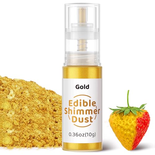 Essbarer Glitzer Spray Gold 10g, Wwtop Lebensmittelfarbe Glitzer Essbares Glitzerpulver für Getränke, Essbares Goldpulver Spray für Backen, Osterkuchen,Cocktails, Schokolade, Kuchen, Fondant