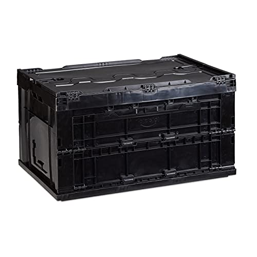 Relaxdays Caja de Almacenaje con Tapa Plegable, 60 L de Capacidad, Plástico, 32,5 x 58,5 x 39,5 cm, Negro